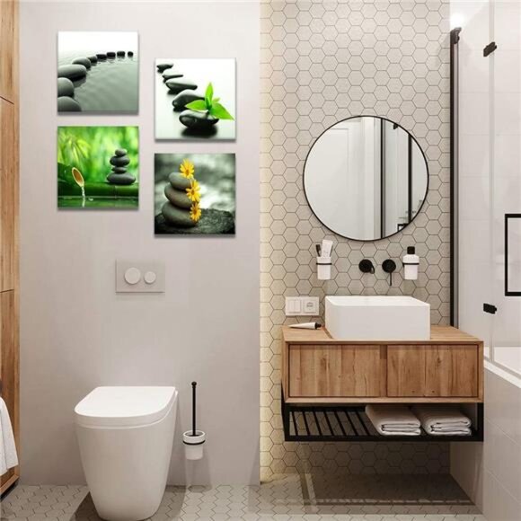 Artscope 4 Pieces Canvas Prints Wall Art - Japanese-style Black Stone - Picture 3 of 7